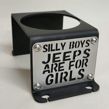 Cargar imagen en el visor de la galería, Black metal cup holder mounted near rear seats of Jeep Wrangler YJ