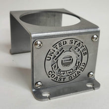Load image into Gallery viewer, Steel cup holder with US Coast Guard logo in rear of Jeep Wrangler YJ
