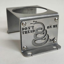 Carica l'immagine nel visualizzatore di Gallery, Metal cup holder mounted in rear of Jeep YJ  with text logo "Don't Tread On Me"