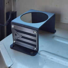 Load image into Gallery viewer, Steel cup holder with Puerto Rican Flag design inside Jeep YJ