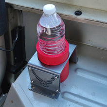 Cargar imagen en el visor de la galería, Steel cup holder with US Air Force logo in rear of Jeep YJ