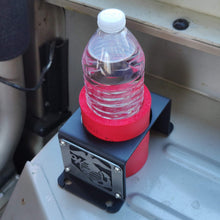 Load image into Gallery viewer, Metal cup holder with USMC logo in rear of Jeep Wrangler YJ