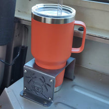 Load image into Gallery viewer, Metal cup holder mounted in rear of Jeep YJ