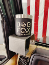 Carica l'immagine nel visualizzatore di Gallery, Black travel mug with Dog Fox Industries logo in steel cup holder that is mounted in Jeep TJ.