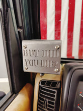 Cargar imagen en el visor de la galería, Metal made in the USA cup holder with "But Did You Die?" logo installed in Jeep TJ