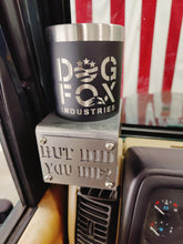 Cargar imagen en el visor de la galería, Metal made in the USA cup holder with "But Did You Die?" logo installed in Jeep TJ