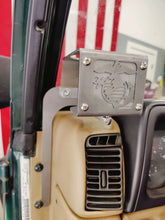 Cargar imagen en el visor de la galería, Metal cup holder that has USMC logo mounted on drivers side dash of TJ Jeep