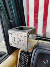 Cargar imagen en el visor de la galería, Metal cup holder that has USMC logo mounted on drivers side of TJ Jeep Wrangler