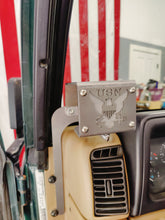 Cargar imagen en el visor de la galería, Metal cup holder with USN logo mounted on drivers side of Jeep Wrangler TJ