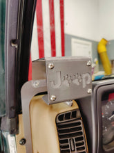 Cargar imagen en el visor de la galería,  metal cup holder that has a "Jeep Dog" logo design mounted in Jeep Wrangler TJ door