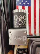 Cargar imagen en el visor de la galería, plastic bottle in a red coozie in metal cup holder that has a "Jeep Dog" logo design mounted in Jeep TJ