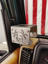 Carica l'immagine nel visualizzatore di Gallery, metal cup holder that has skull and palm tree logo mounted on drivers side of TJ Jeep