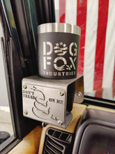 Carica l'immagine nel visualizzatore di Gallery, Metal made in the USA cup holder with "Don't Tread On Me" logo installed in TJ Jeep