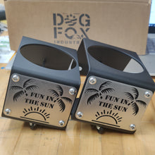 Charger l'image dans la galerie, Black metal cup holder with Fun in the Sun logo for Jeep Wrangler YJ