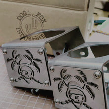 Load image into Gallery viewer, Steel cup holder with "Skull and Palms" logo design inside Jeep YJ